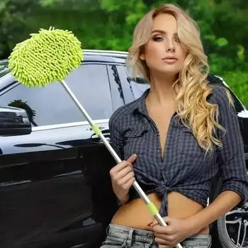 Щетка для мытья автомобиля Телескопическая длинная ручка Подробности уборки Регулируемая суперабсорбирующая швабра для мытья автомобиля Инструмент для мытья окон зелёный