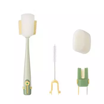 Щетка для мытья чашек с длинной ручкой, многофункциональная, пять в одном, щетка для мытья чашек, специальная губка для чистки детских бутылочек One Size зелёный