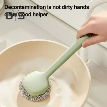 Щетка для мытья кастрюль с 3 съемными головками, 360-градусная очистка, длинная ручка, проволочная щетина, очиститель для посуды и сковородок зелёный