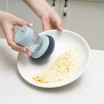 Щетка для мытья кастрюль со сменной стальной щеткой, дозатор мыла, ручка, 2-в-1, кухонный инструмент, посуда, кастрюли A