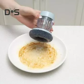 Щетка для мытья кастрюль со сменной стальной щеткой, дозатор мыла, ручка, кухонный инструмент 2 в 1, посуда, кастрюли, сковородки, защита рук, скребок для кастрюль A