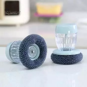 Щетка для мытья кастрюль со сменной стальной щеткой, дозатор мыла, ручка, кухонный инструмент 2 в 1, посуда, кастрюли, сковородки, защита рук, скребок для кастрюль A