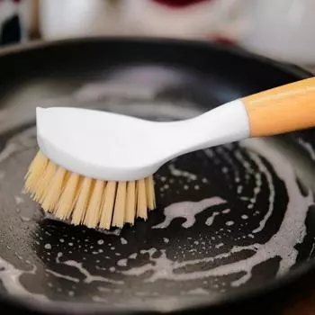 Щетка для мытья кухонных кастрюль с функцией лопаточки Деревянная ручная щетка для чистки