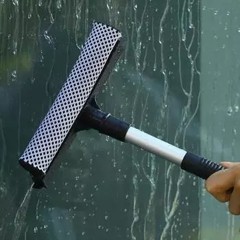 Щетка для мытья окон 2 в 1 с выдвижной нескользящей ручкой и защитой зеркальной поверхности чёрный