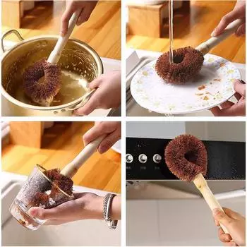 Щетка для мытья посуды из кокоса с деревянной ручкой Щетка для мытья посуды Щетка для мытья посуды с длинной ручкой Щетка для мытья посуды 2pcs