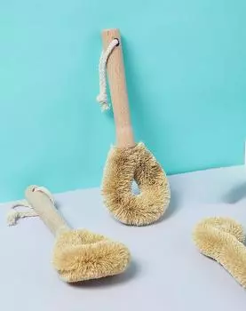 Щетка для мытья посуды из кокосовой пальмы с деревянной ручкой в японском стиле