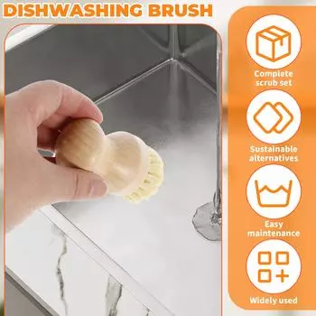 Щетка для мытья посуды Кухонная щетка Набор из сизалевой щетины Чугунные кастрюли, сковородки Щетка для мытья посуды с ручкой Мочалка для посуды из люфы
