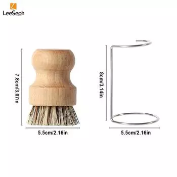 Щетка для мытья посуды Leeseph Palm Pot Brush, деревянная щетка с держателем из нержавеющей стали, для чистки посуды, раковин, чугунных кастрюль и сковородок
