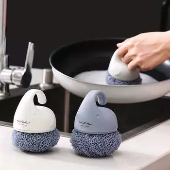 Щетка для мытья посуды, мытье кастрюль с кухонным моющим средством, ручка, стальной шарик, польза, дезинфекция синий