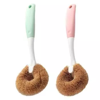 Щетка для мытья посуды, нелипкая, сильная дезактивация, длинная ручка, кухонная щетка-скраб из кокосового волокна, щетка для горшков для ресторана светло-зеленый