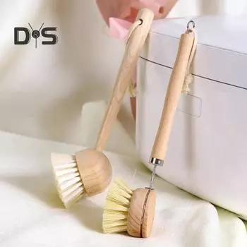 Щетка для мытья посуды с эргономичной длинной/короткой круглой ручкой, щетина высокой плотности, деревянная щетка для чистки, щетка для удаления пятен C