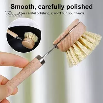 Щетка для мытья посуды с эргономичной длинной/короткой круглой ручкой, щетина высокой плотности, деревянная щетка для чистки, щетка для удаления пятен C