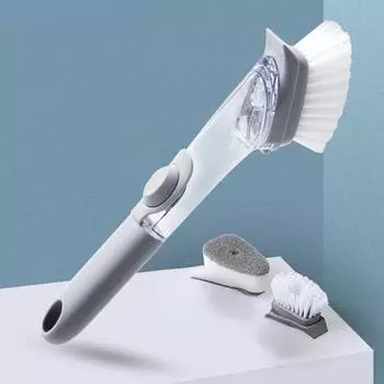 Щетка для мытья посуды с длинной ручкой, щетка для мытья посуды, дозатор мыла, скребок для кухонной раковины серый