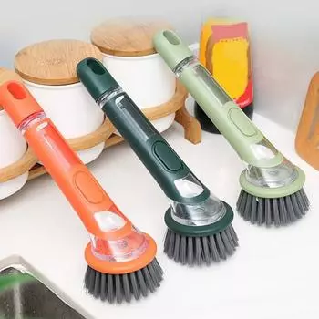 Щетка для мытья посуды с дозатором для мыла, длинная ручка, отверстие для подвешивания, кухонная щетка оранжевый