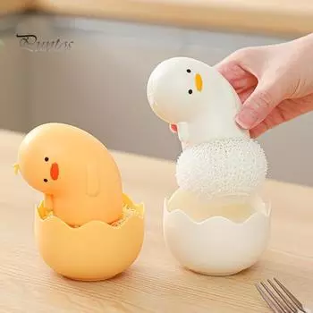 Щетка для мытья посуды с изображением утки из мультфильма, щетка для мытья посуды с эргономичной ручкой и сменными насадками лимонно-желтый