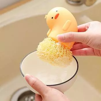 Щетка для мытья посуды с изображением утки из мультфильма, щетка для мытья посуды с эргономичной ручкой для кухни лимонно-желтый