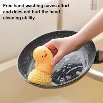 Щетка для мытья посуды с изображением утки из мультфильма, щетка для мытья посуды с эргономичной ручкой для уборки кухни лимонно-желтый
