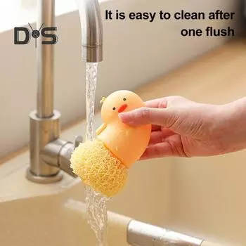 Щетка для мытья посуды с изображением утки из мультфильма, щетка для мытья посуды с эргономичной ручкой и сменными насадками лимонно-желтый