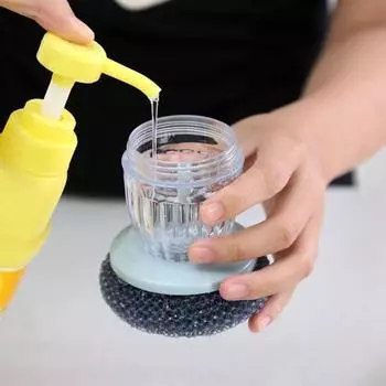 Щетка для мытья посуды со сменной стальной губкой, ручка-дозатор для мыла, 2 в 1, кухня A