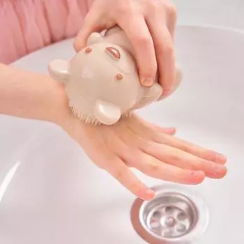 Щетка для ногтей с ручкой в форме мультяшного медведя, щетка для чистки ногтей для детей и взрослых, мягкая массажная щетка с щетиной бежевый