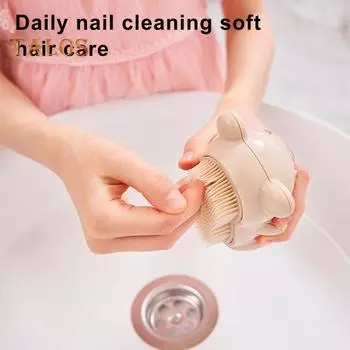 Щетка для ногтей с ручкой в форме мультяшного медведя, щетка для чистки ногтей для детей и взрослых, мягкая массажная щетка с щетиной зелёный