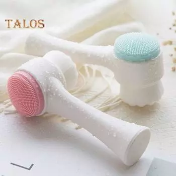 Щетка для очищения лица 2 в 1, двусторонняя силиконовая мягкая щетина, для снятия макияжа, отшелушивания, глубокой очистки пор, ручного умывания лица, скрабера для лица синий