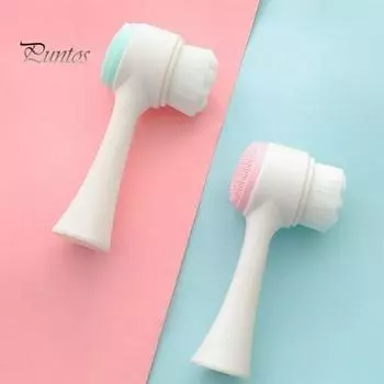 Щетка для очищения лица 2 в 1, двусторонняя силиконовая мягкая щетина, для снятия макияжа, отшелушивания, глубокой очистки пор, ручного умывания лица, скрабера для лица синий