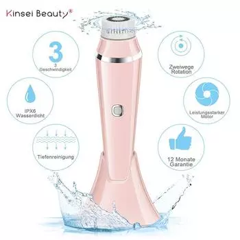 Щетка для очищения лица, электрическая щетка для лица, массажер для лица с 4 насадками, инструмент для ухода за кожей, зарядное устройство USB, щетка для очистки пор белый