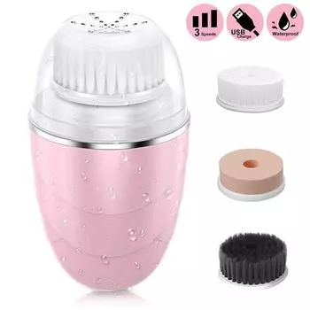 Щетка для очищения лица Sonic электрическое очищающее средство для лица Водонепроницаемое мягкое массажное средство для глубоких пор 3 головки 3 режима Зарядка через USB