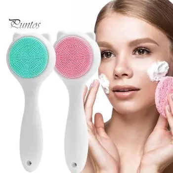 Щетка для очищения лица в форме кошачьих ушей, силиконовая ручка, гибкая щетина, быстропенящаяся очистка пор, портативный женский массажный скруббер для лица розовый