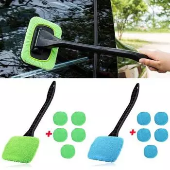 Щетка для очистки лобового стекла автомобиля, инструмент для очистки лобового стекла, 16-дюймовая щетка для мытья окон с 5 многоразовыми салфетками из микрофибры зелёный