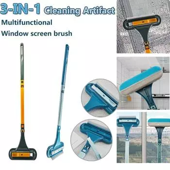 Щетка для оконных стекол Инструмент для чистки стекла Двусторонний телескопический стержень Очиститель окон Швабра Стеклоочиститель Щетка с длинной ручкой Щетка для пыли Кухонные принадлежности зелёный