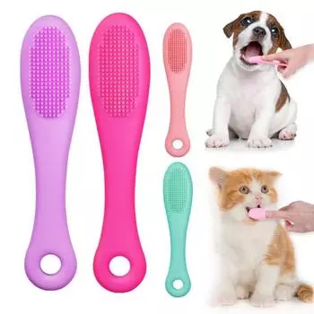 Щетка для пальцев для домашних животных с длинной ручкой, мягкая зубная щетка для собак и кошек, простая в использовании силиконовая чистка фиолетовый