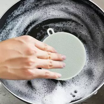 Щетка для посуды Силиконовая щетка для чистки чаши для посуды Двусторонняя термостойкая губка для мытья посуды Очиститель кухонной кастрюли Моющий инструмент с отверстием для подвешивания B зелёный