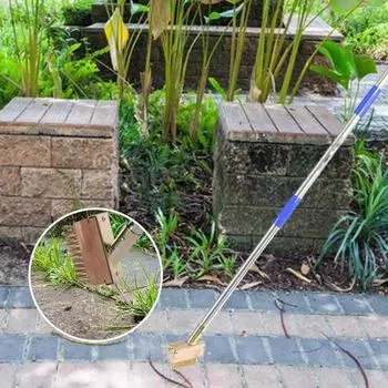 Щетка для прополки 2-в-1, телескопическая длинная ручка, плотная и жесткая проволочная щетина, щелевая щетка для асфальтоукладчика, щетка для чистки патио и каменных кромок, средство для удаления сорняков и мусора A