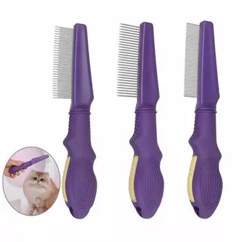 Щетка для собак Гребень для ухода за кошками Гребень для кошек Гребень для собак от блох Плотные зубцы Открытые узлы Удаление шерсти Расческа для домашних животных для собак Кошки Товары для животных