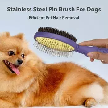 Щетка для собак, щетка для купания домашних животных, двухсторонняя щетка для волос для собак с эргономичной ручкой, инструмент для ухода за собаками, массажная щетка