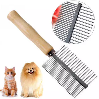 Щетка для триммера для домашних животных, расческа для удаления колтунов у собак и кошек, инструмент для ухода за домашними животными, идеально подходит для животных с длинной вьющейся шерстью, расческа с деревянной ручкой