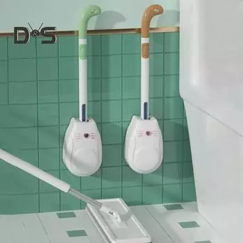 Щетка для туалета Kitten Liquid с настенным держателем, длинная ручка, силиконовая щетка для туалета в ванной с отделением для хранения жидкости, скребок для туалета жёлтый