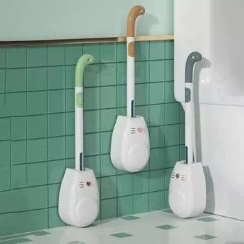 Щетка для туалета Kitten Liquid с настенным держателем, длинная ручка, силиконовая щетка для туалета в ванной с отделением для хранения жидкости, скребок для туалета жёлтый