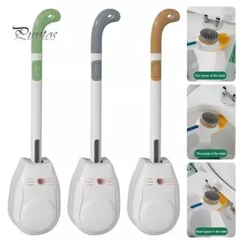 Щетка для туалета Kitten Liquid с настенным держателем, длинная ручка, силиконовая щетка для туалета в ванной с отделением для хранения жидкости, скребок для туалета жёлтый