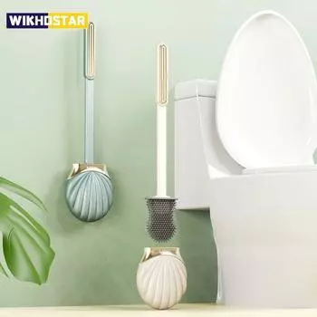 Щетка для унитаза с длинной ручкой, силиконовая насадка для щетки, форма корпуса щетки для унитаза, Holde No Dead Corner, настенная чистящая щетка оранжевый