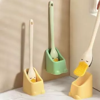 Щетка для унитаза в стиле ныряющей утки, симпатичная настенная напольная силиконовая щетка для унитаза в виде утконоса с основанием, набор щеток для чистки ванной комнаты белый