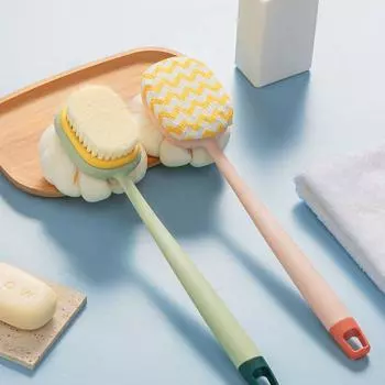 Щетка для ванны 2 в 1 с мягкой щетиной и длинной ручкой для чистки спины, щетка для душа с мягкой сетчатой губкой для пилинга и массажа