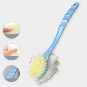 Щетка для ванны на спине с цветком для ванны для двойного назначения: чистки зубов и принятия душа, с длинной ручкой и мягким мехом синий