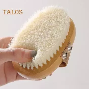 Щетка для ванны с ручкой из бука, мягкая нейлоновая щетина, бережное отшелушивание, подвесная конструкция, щетка для душа, аксессуары для ванной светло-коричневого