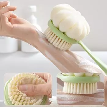 Щетка для ванны с удлиненной нескользящей ручкой, двухсторонняя, для растирания спины, отшелушивания, скраб для спины оранжевый