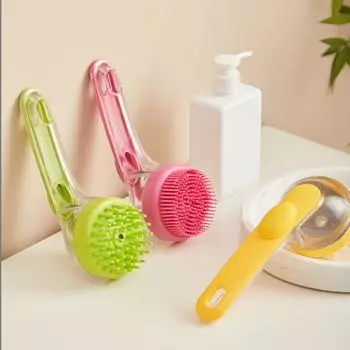 Щетка для ванны, щетка для кошачьей шерсти, расческа с длинной ручкой для ухода за домашними животными, пластиковая щетка для чистки собак, аксессуары для кошек Blue-Wide Teeth Head