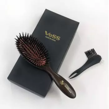 Щетка для волос VESS из натурального ворса, ступенчатая флокированная щетка-подушка для чистки щеток [Сделано в Японии] Парикмахерская 100% шерсть/свиная [3 способа включены]