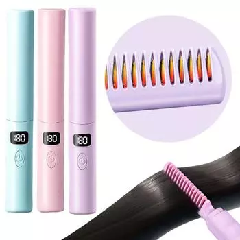 Щетка для выпрямления волос Anti-Scald, беспроводной выпрямитель, расческа, расческа для выпрямления волос, уход за волосами розовый